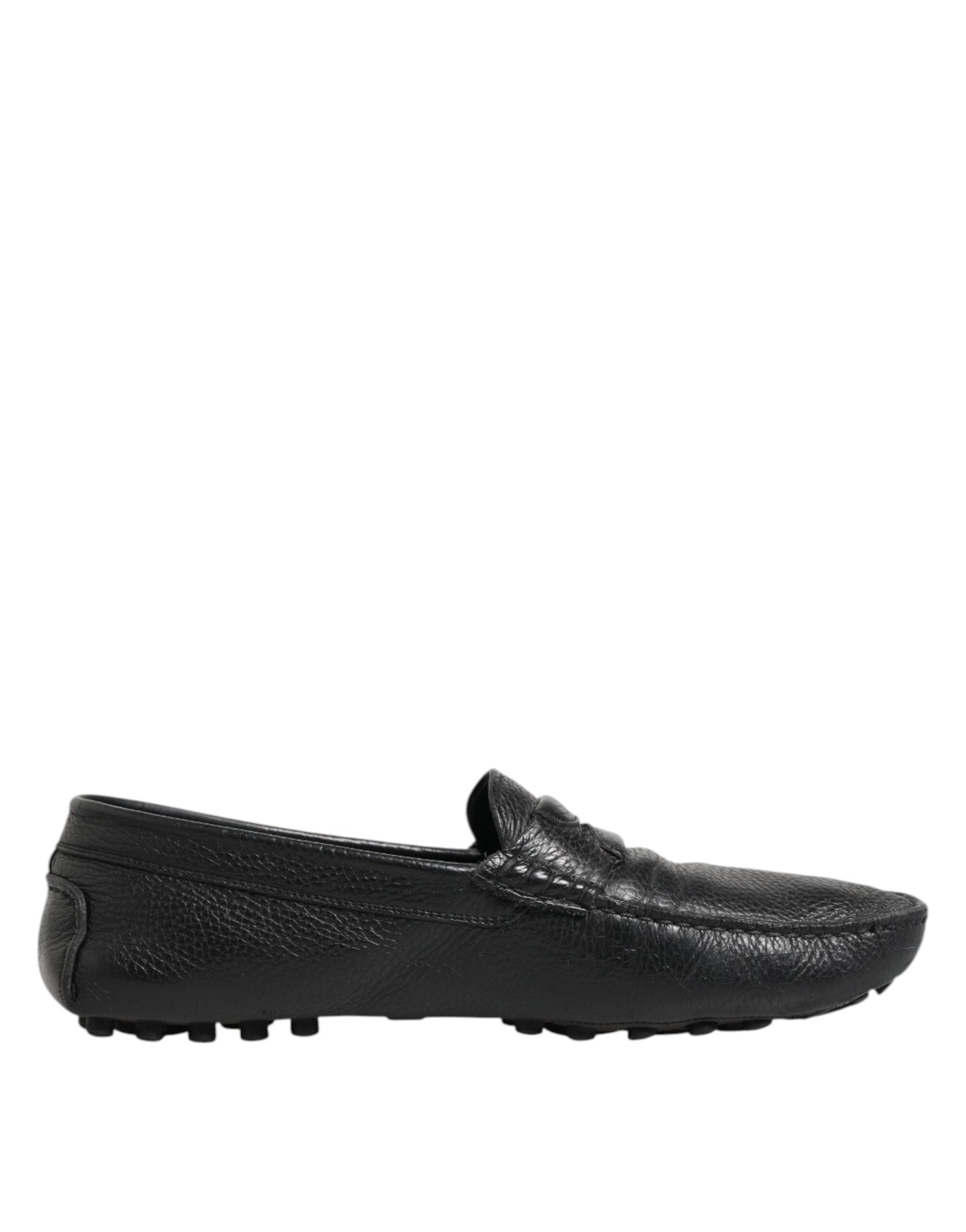 Black Leather Slip On Mocassin Loafer Shoes