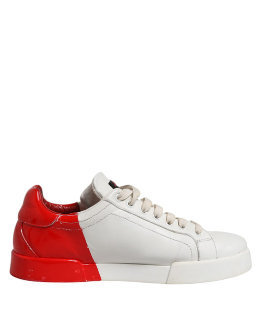 White Red Leather Logo Low Top Sneakers Shoes