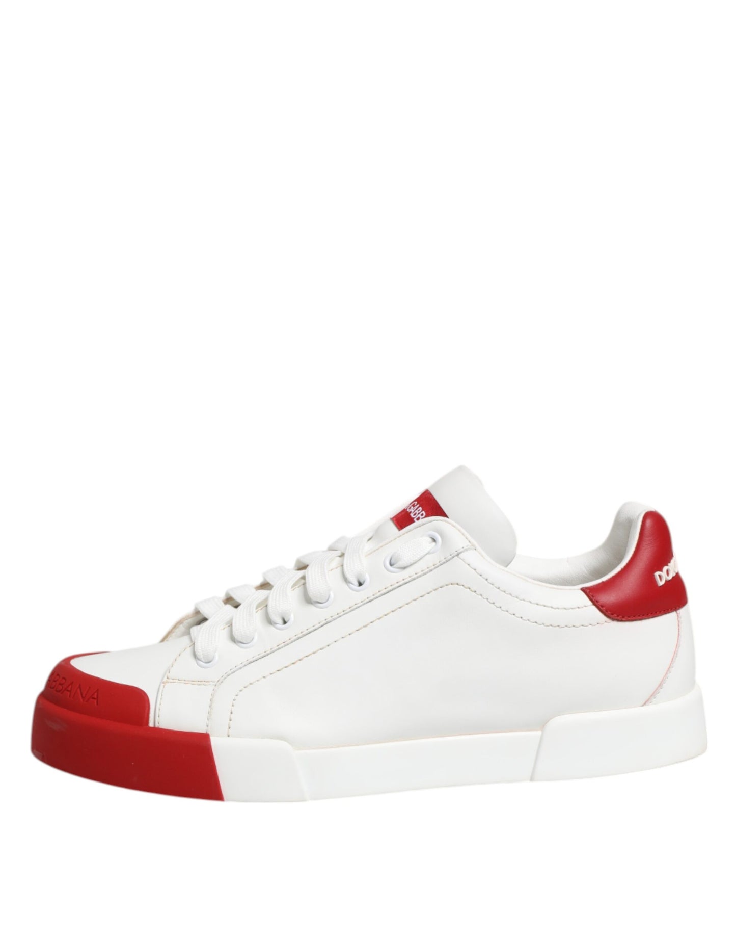 White Red Leather Lace Up Sneakers Shoes