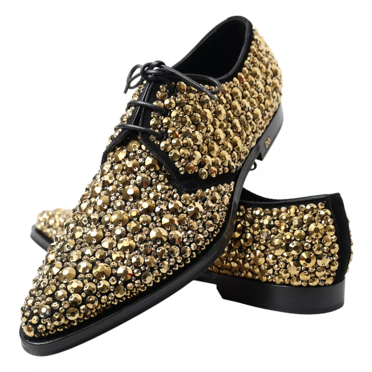 Black Gold Embellished Derby Shoes
