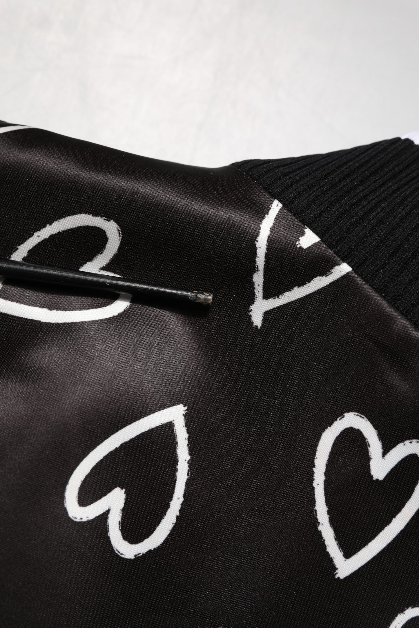 Black Polyester Heart Print Bomber Jacket