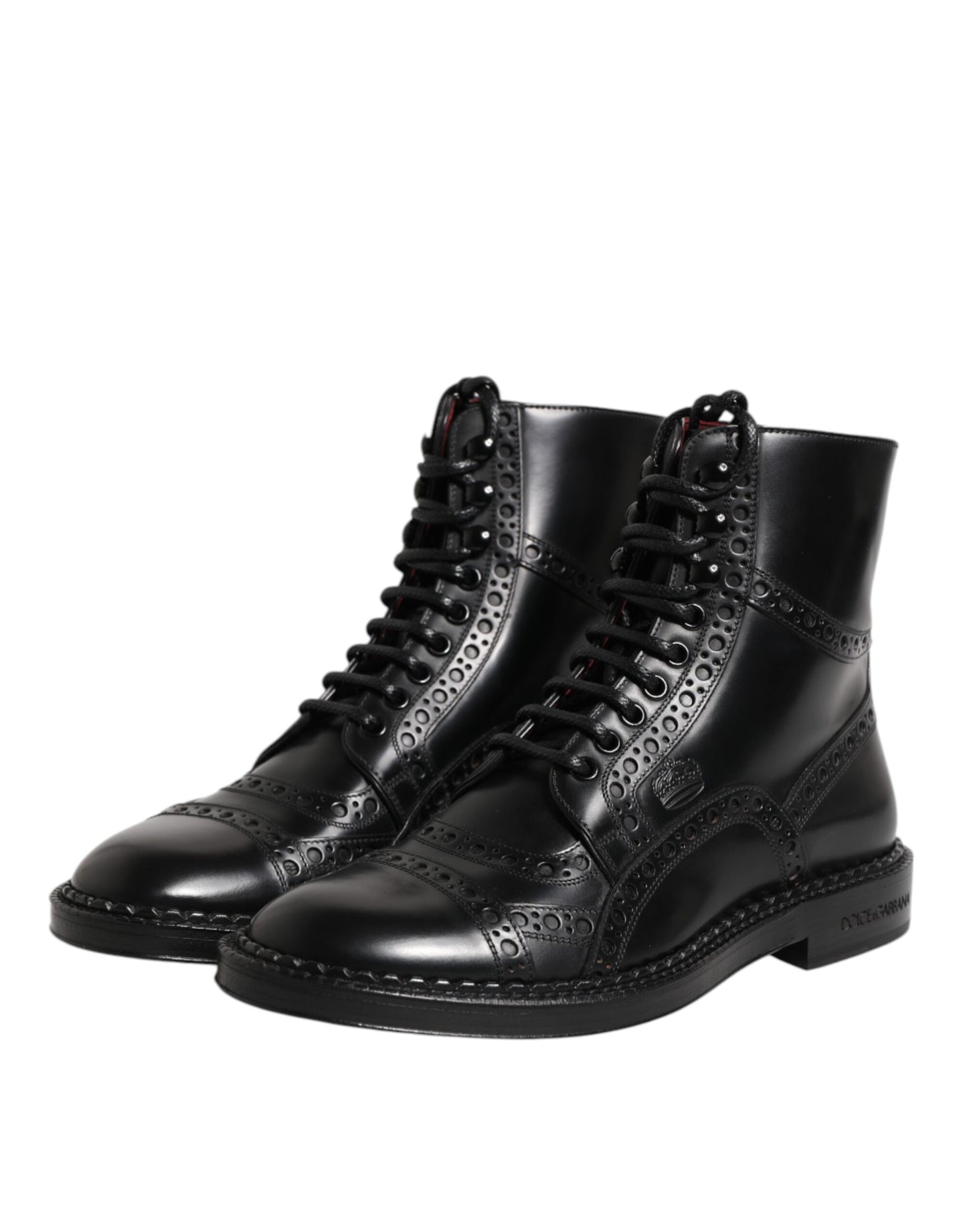 Black Leather Lace Up Mid Calf Boots Shoes