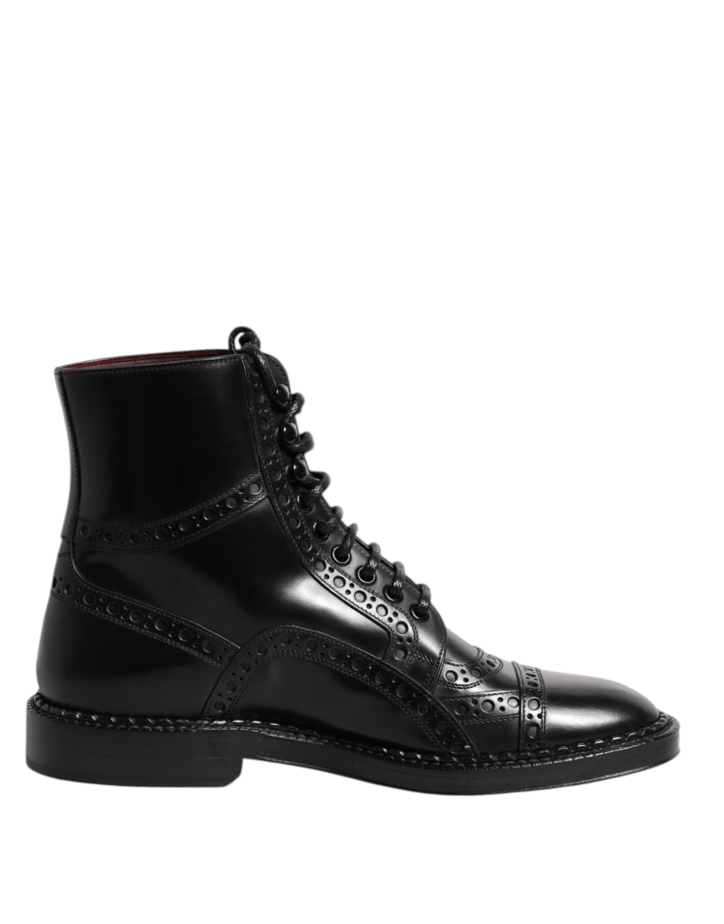 Black Leather Lace Up Mid Calf Boots Shoes