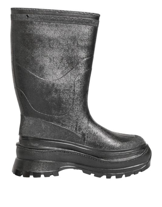 Metallic Black Pull On Rain Boots Shoes