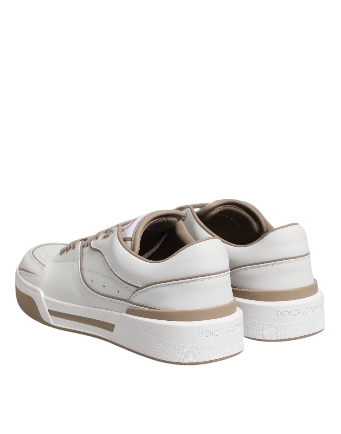 White Brown Leather Low Top Men Sneakers Shoes