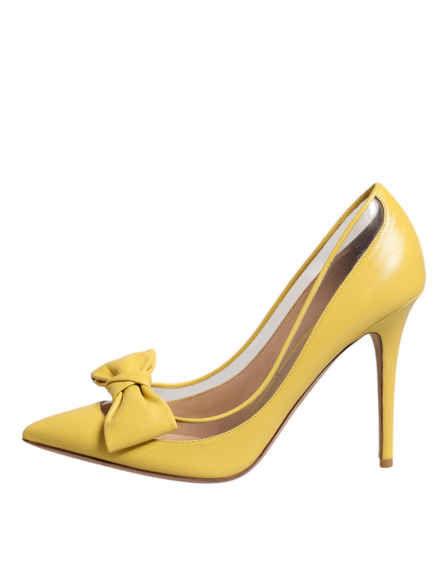 Yellow Patent Leather PVC Bow Heels Pumps Shoes