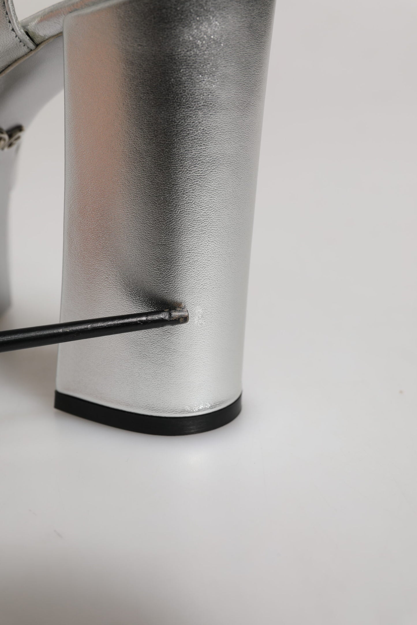 Silver Logo Ankle Strap Heels Sandals Shoes