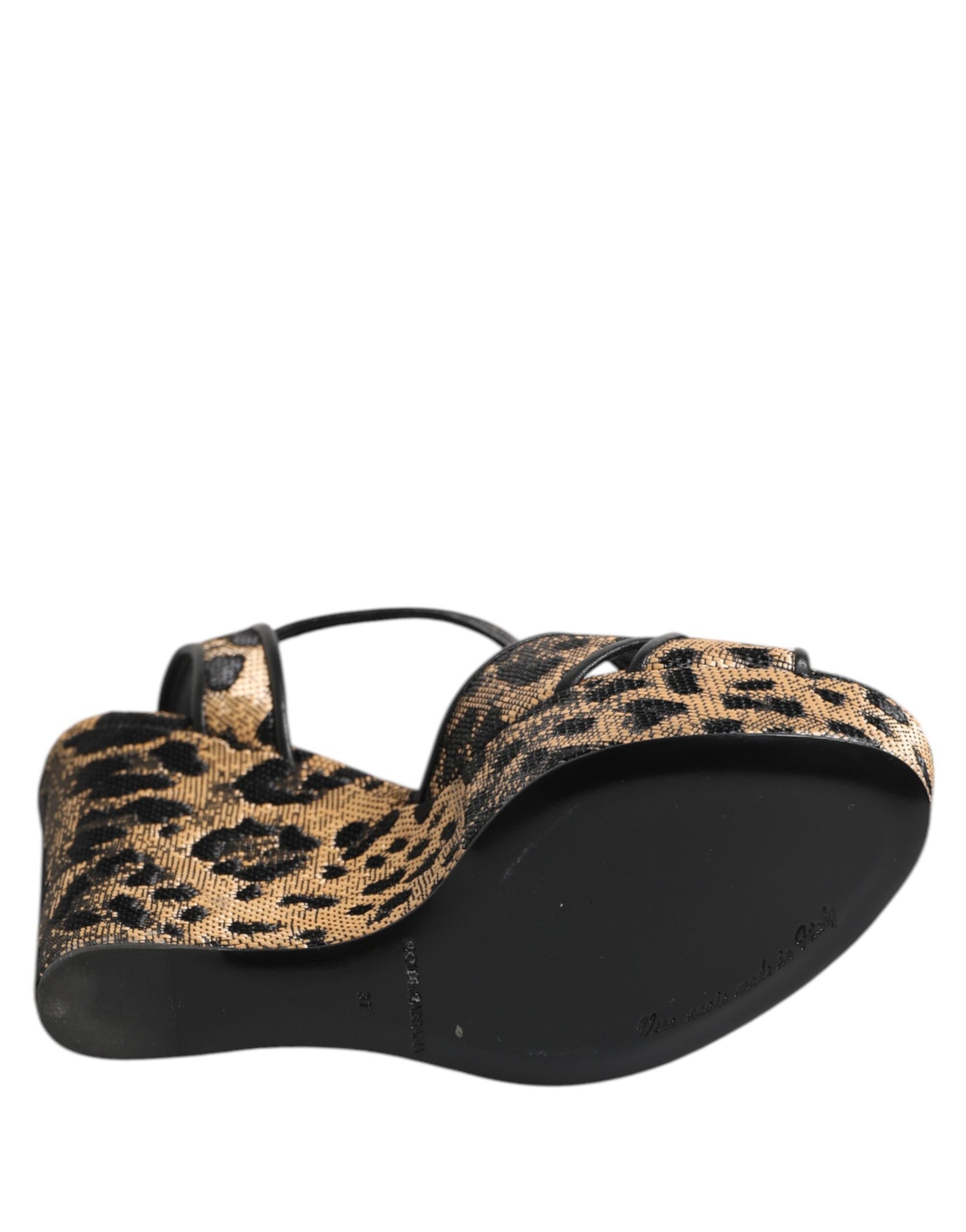 Brown Leopard Wedges Ankle Strap Sandals Shoes
