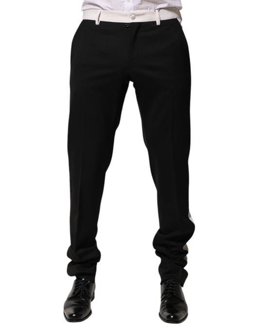 Black White Stripe Wool Men Trouser Pants