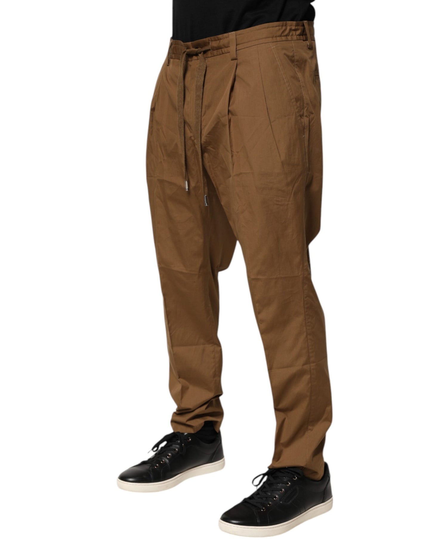 Brown Cotton Chino Mid Waist Men Jogger Pants
