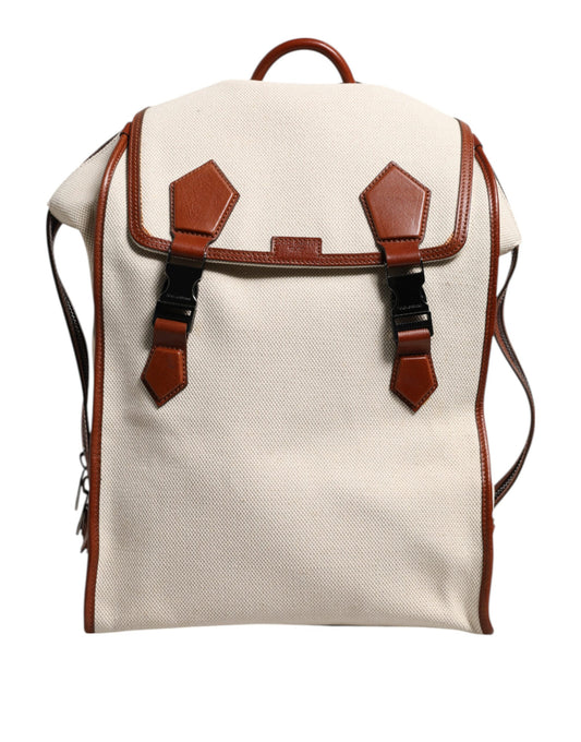 Beige Brown Canvas Leather EDGE Travel Men Back Pack Bag