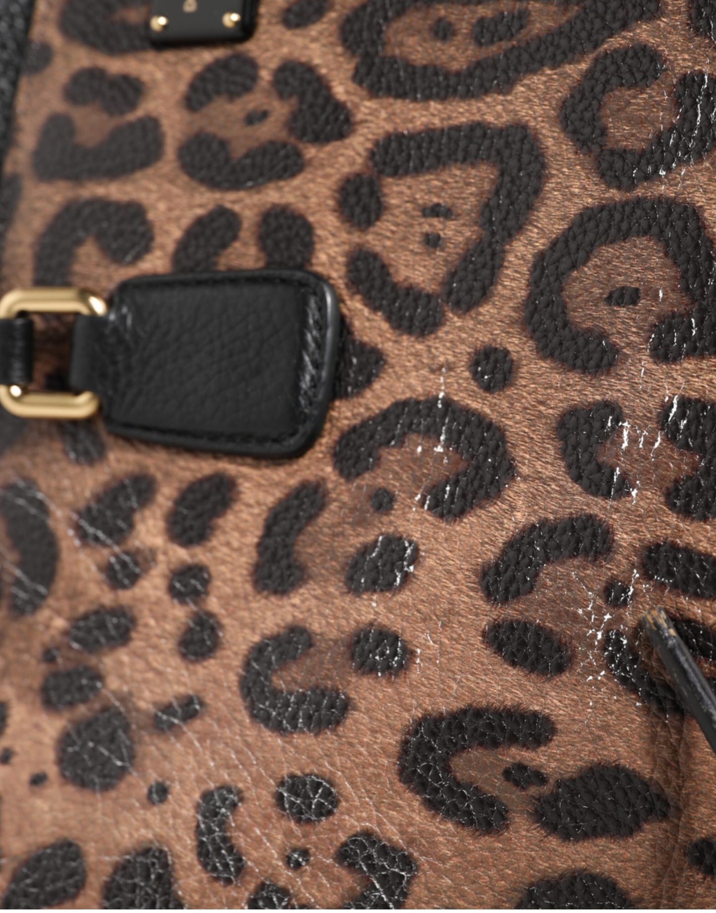 Brown Leopard GLAM Leather Logo Plaque Tote Bag