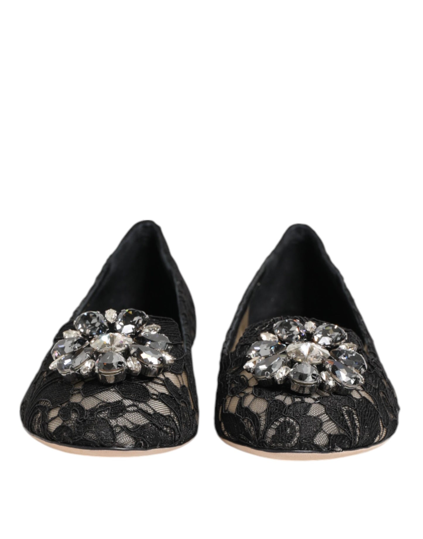 Black Taormina Lace Crystals Flats Shoes