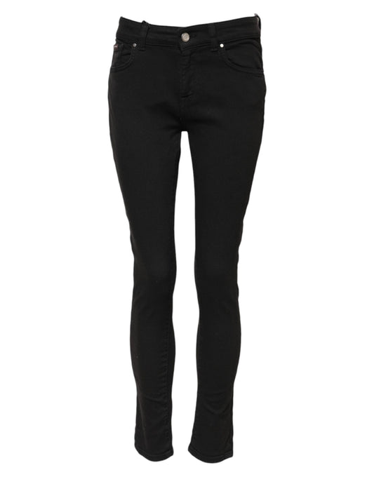 Black Cotton Skinny Mid Waist Denim Jeans