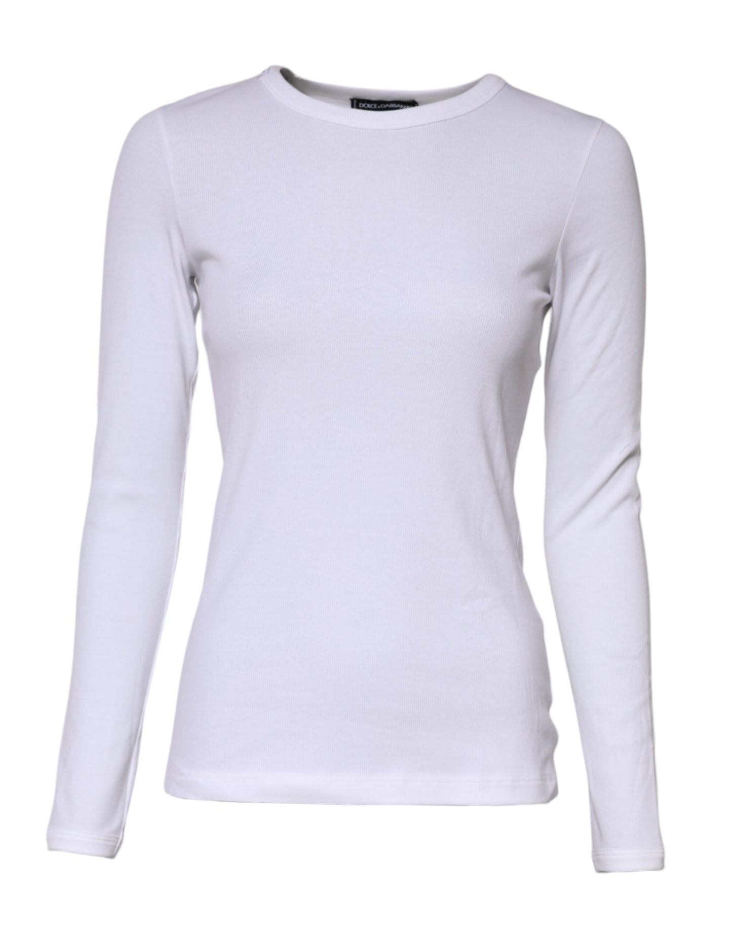 White Cotton Knit Round Neck Long Sleeves T-shirt