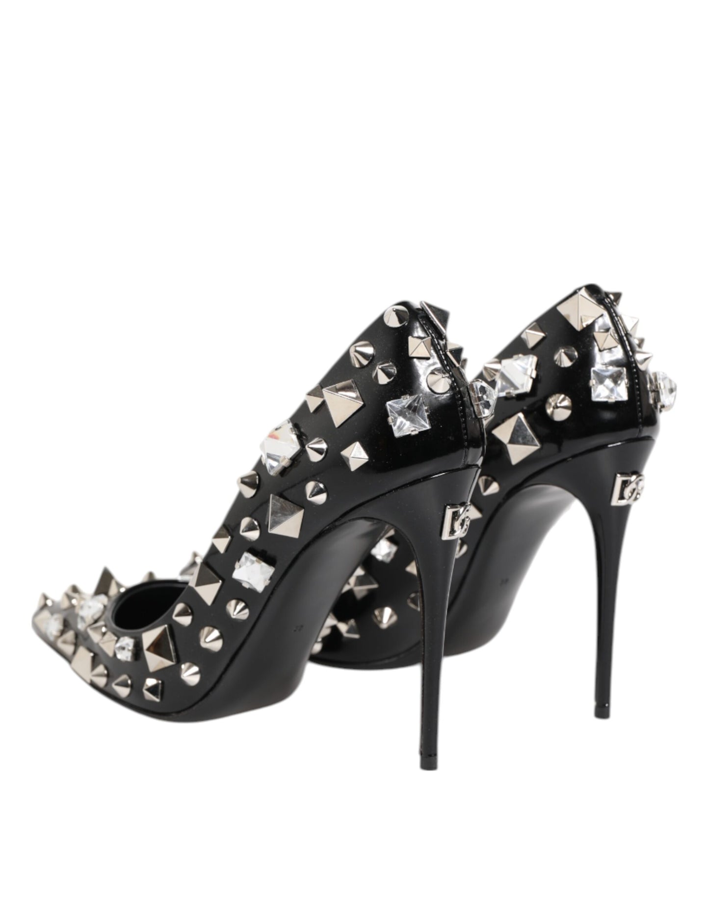Black Crystals Studs Stiletto Pumps Shoes