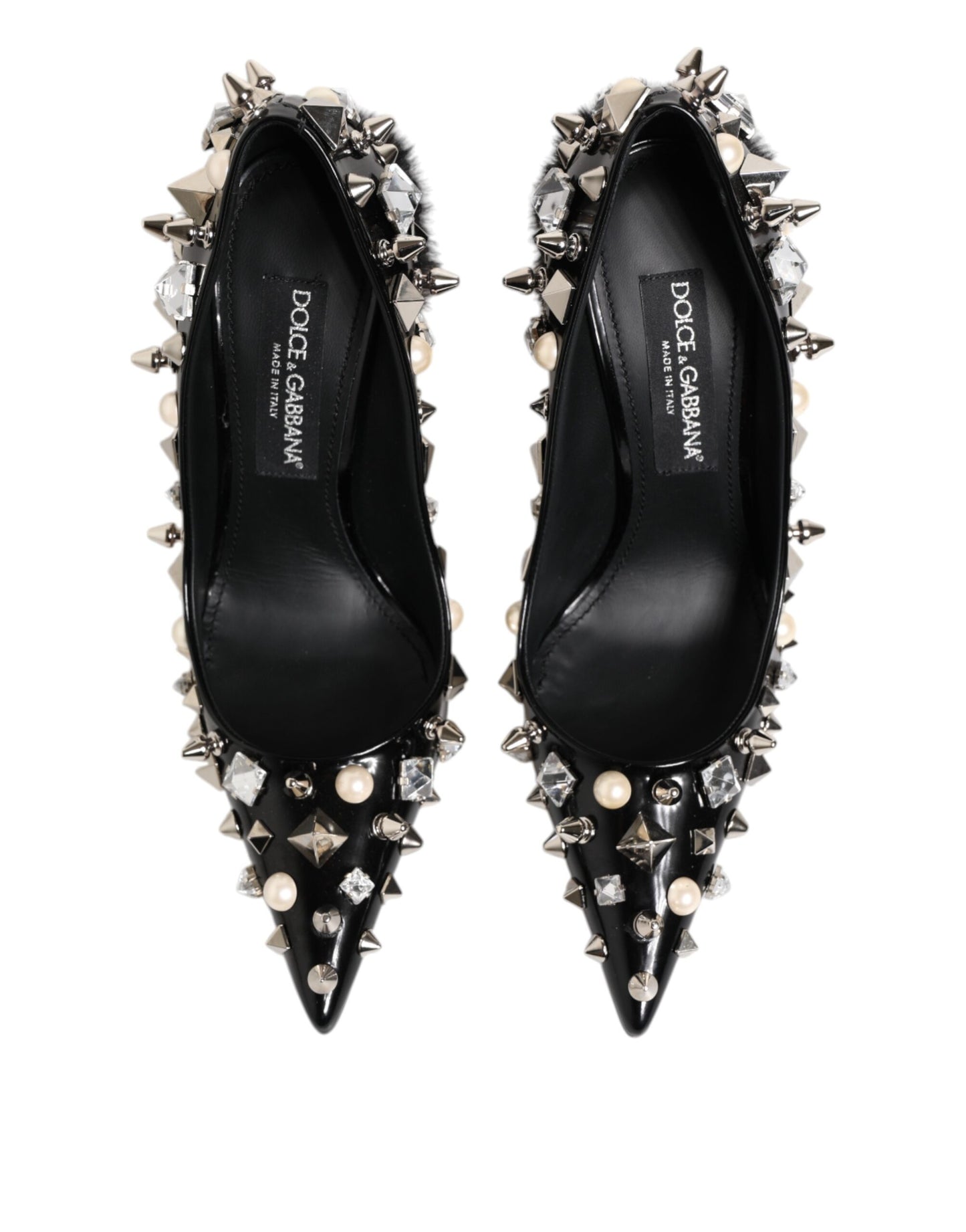 Black Crystals Studs Stiletto Pumps Shoes