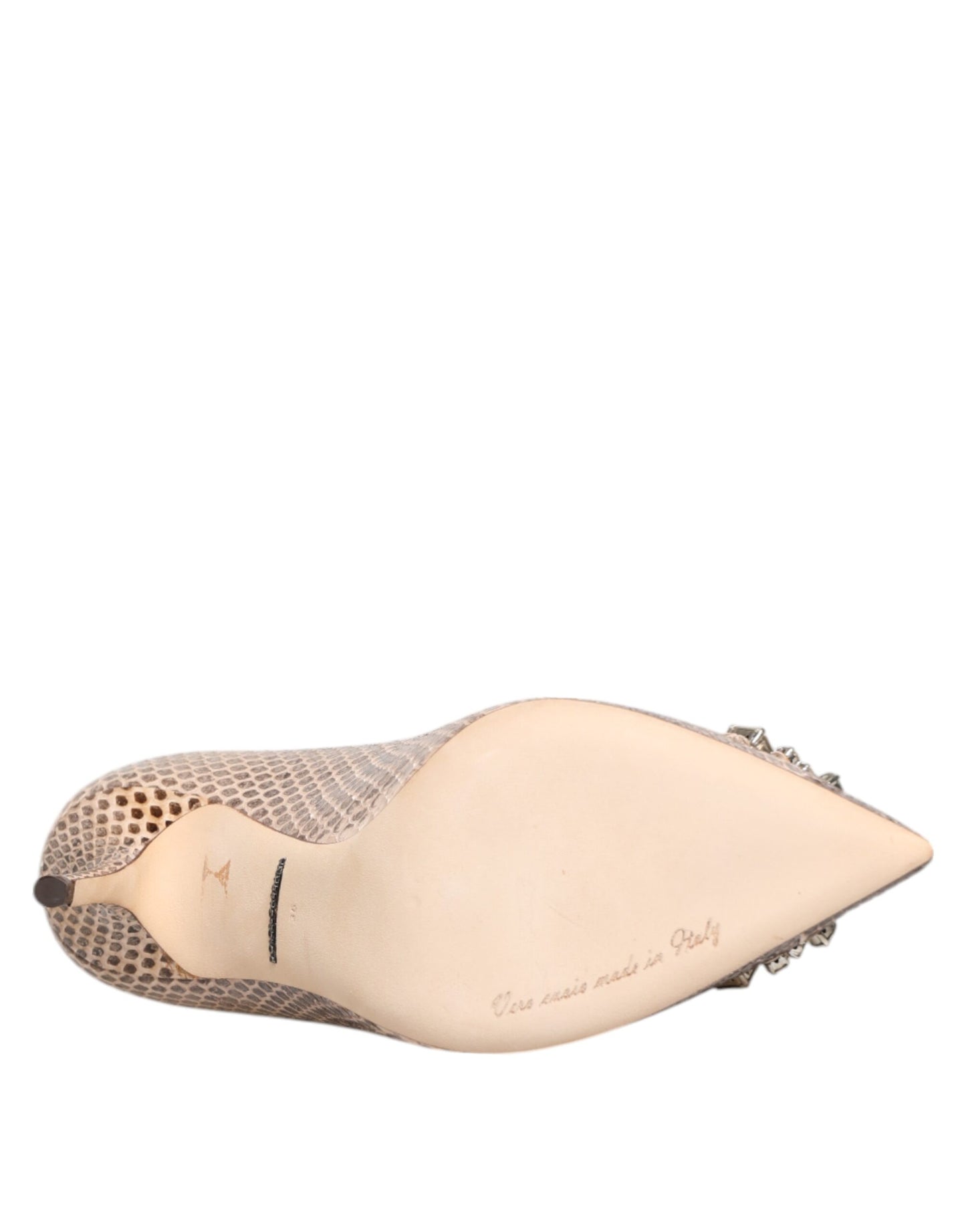 Beige Leather Crystal Embellished Pumps Shoes