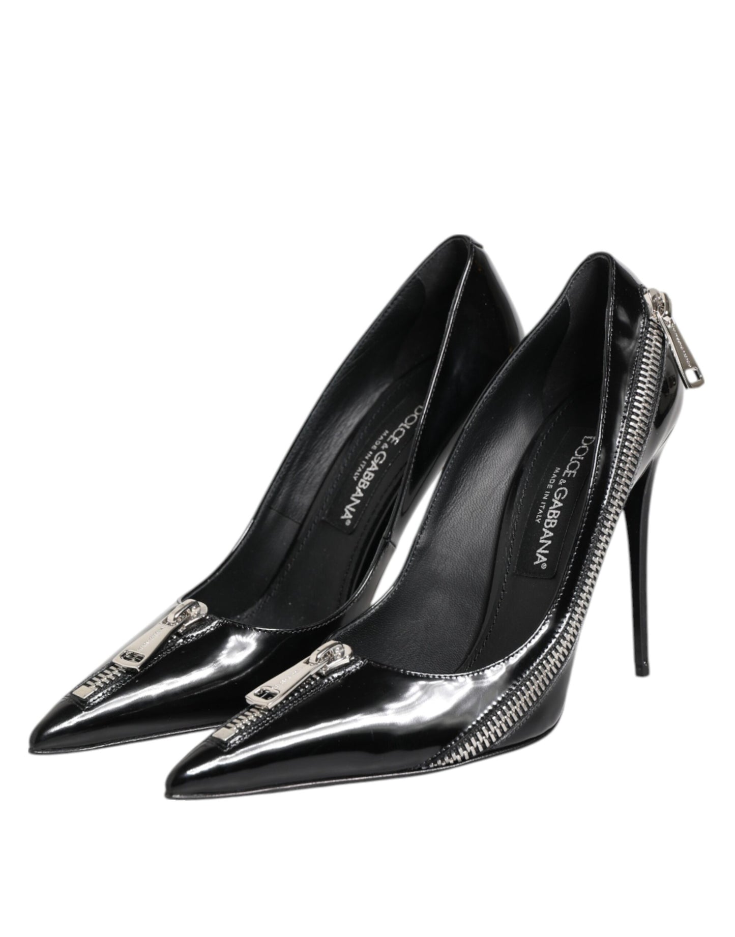 Black Patent Leather Zipper Heels Pumps Shoes