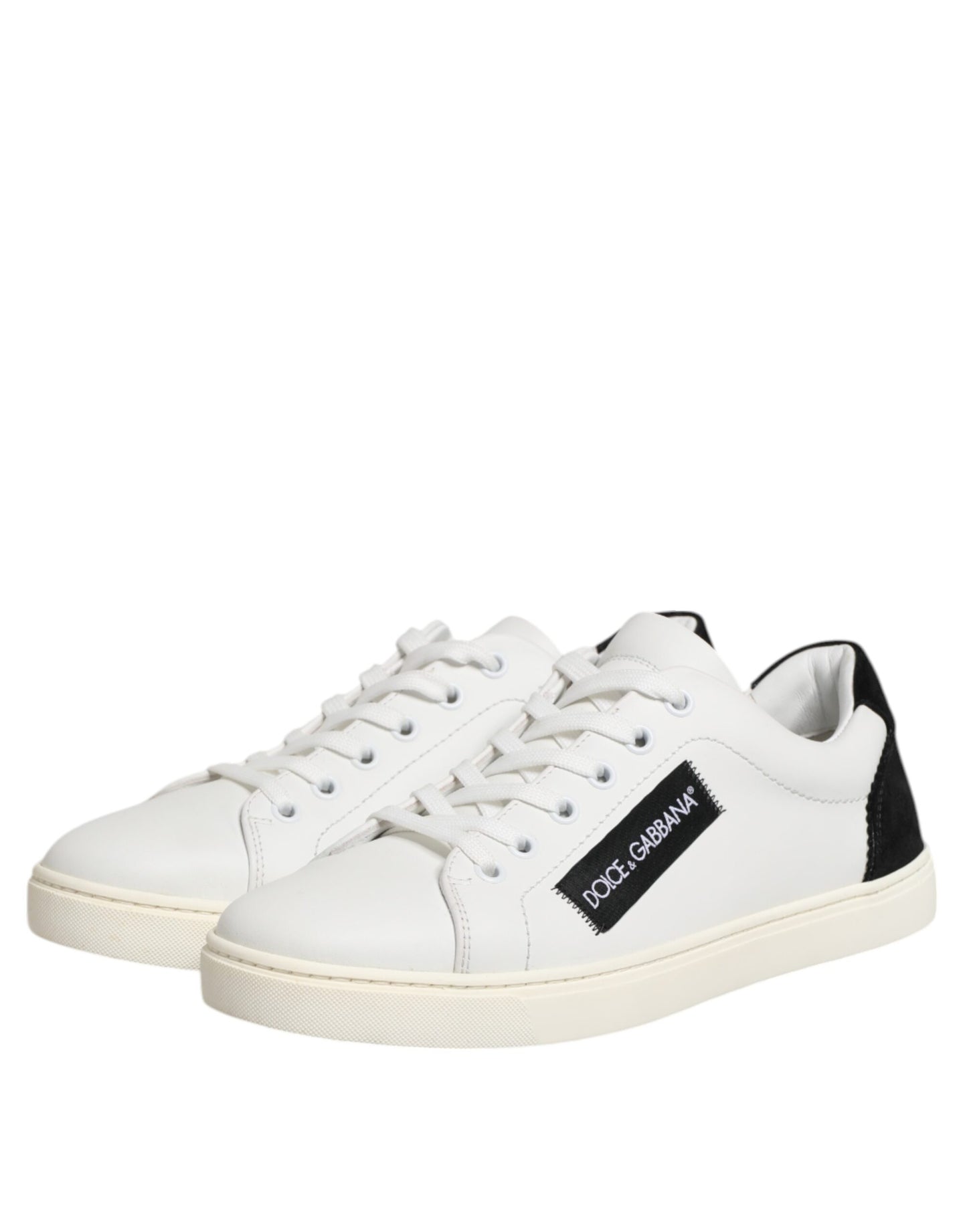 White Black Leather Low Top Sneakers Shoes