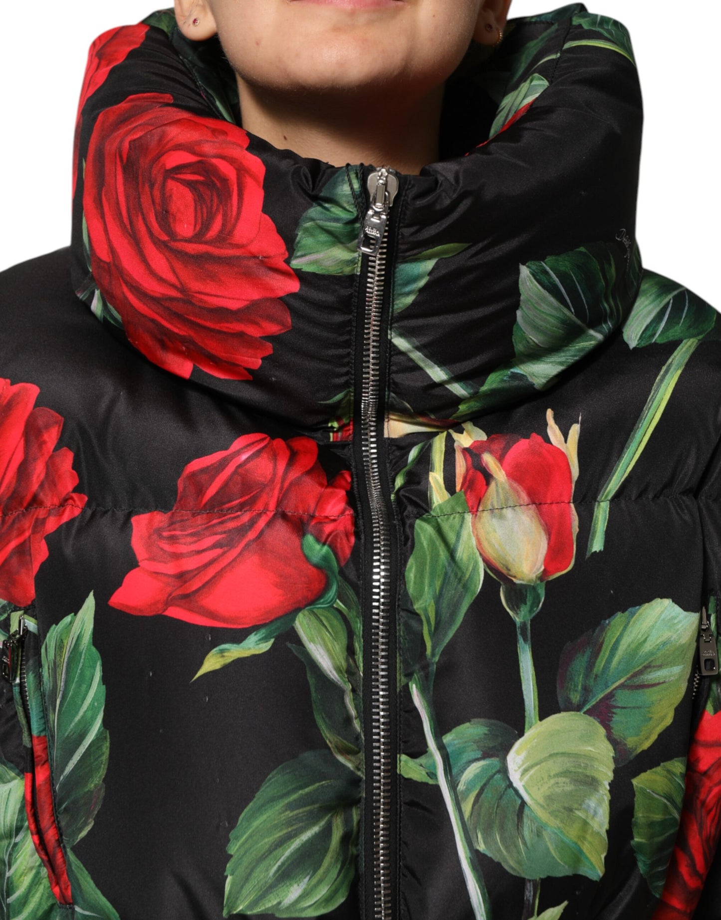 Multicolor Floral Puffer Coat Full Zip Jacket