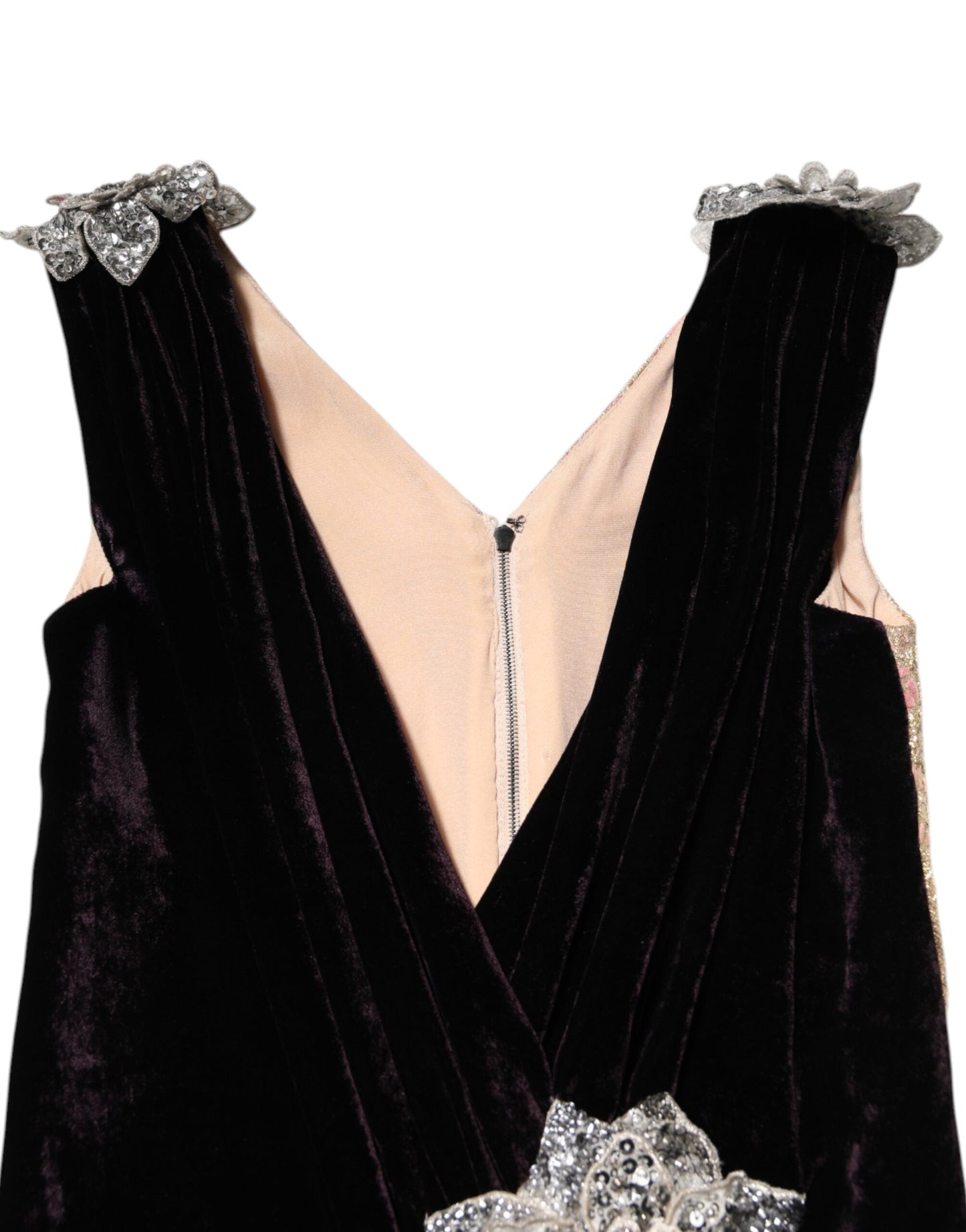 Black Velvet Flower Embellishment Aline Dress