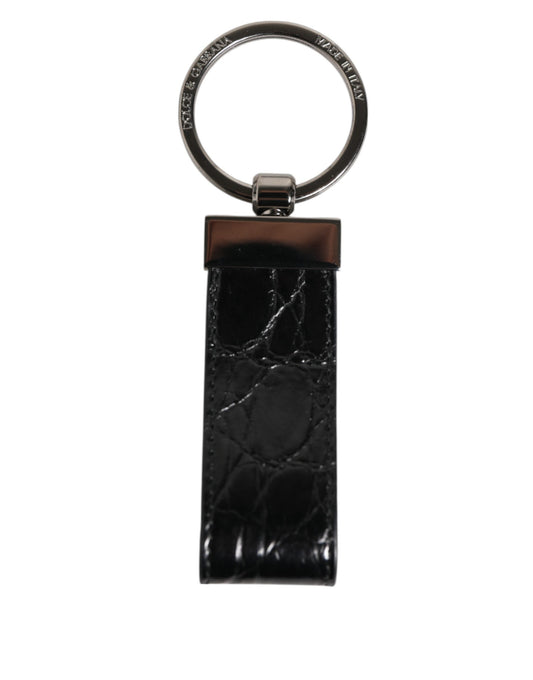 Black Leather Logo Metal Ring Keychain Holder Men Keyring