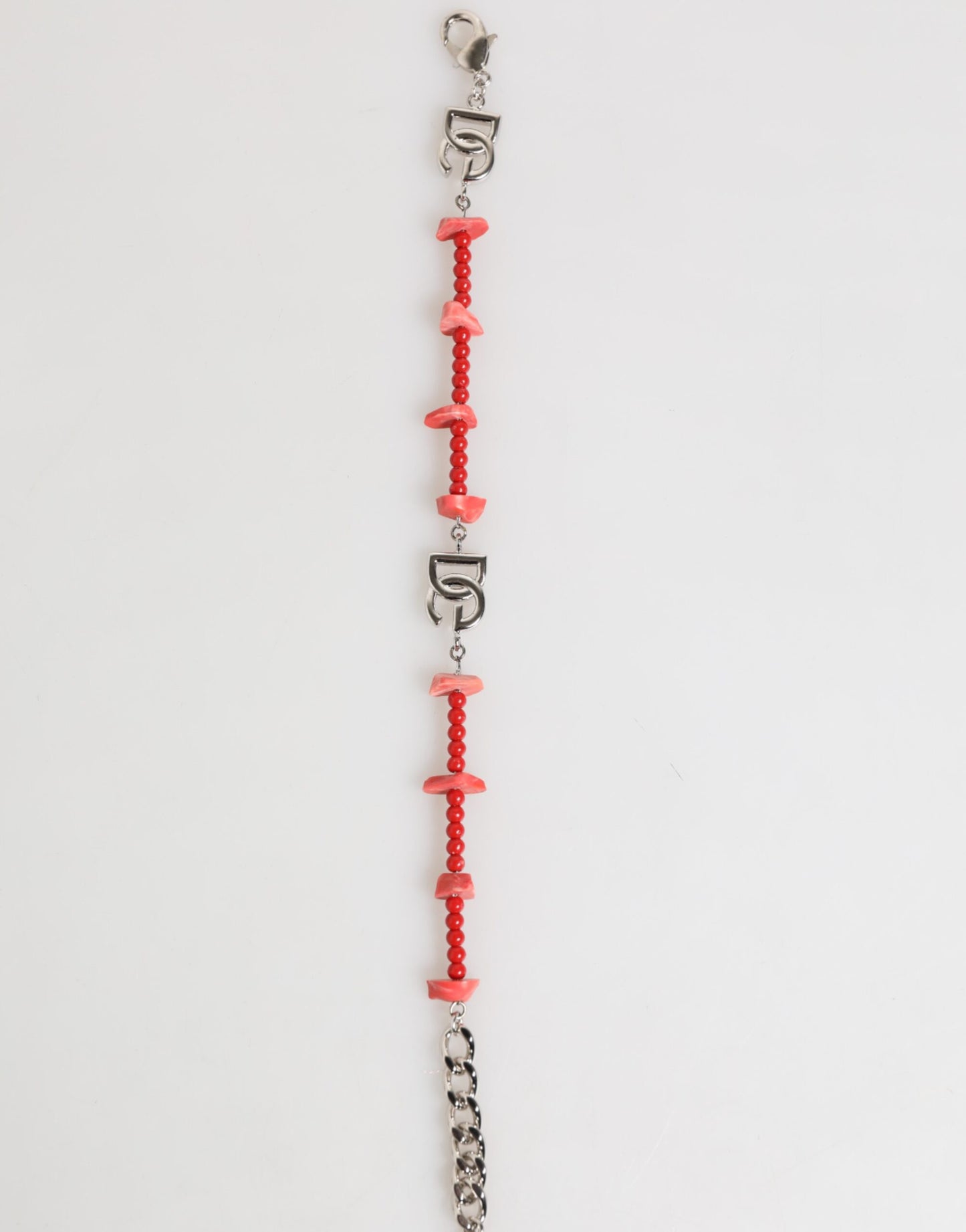 Silver Tone Brass Beaded Resin DG Logo Chain Men Bracelet