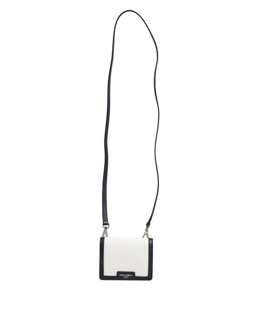 Beige Black Leather Card Holder Crossbody Men Borse Bag