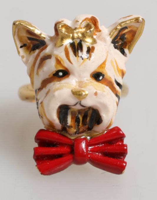 Gold Brass Resin Beige Dog Pet Accessory Ring