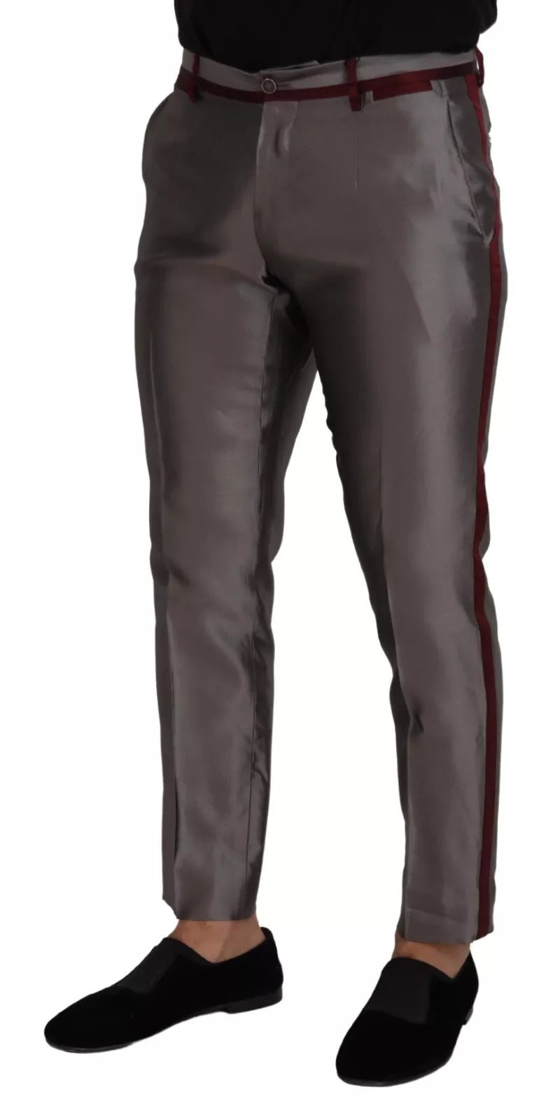 Gray Silk Metallic Men Dress Trouser Pants
