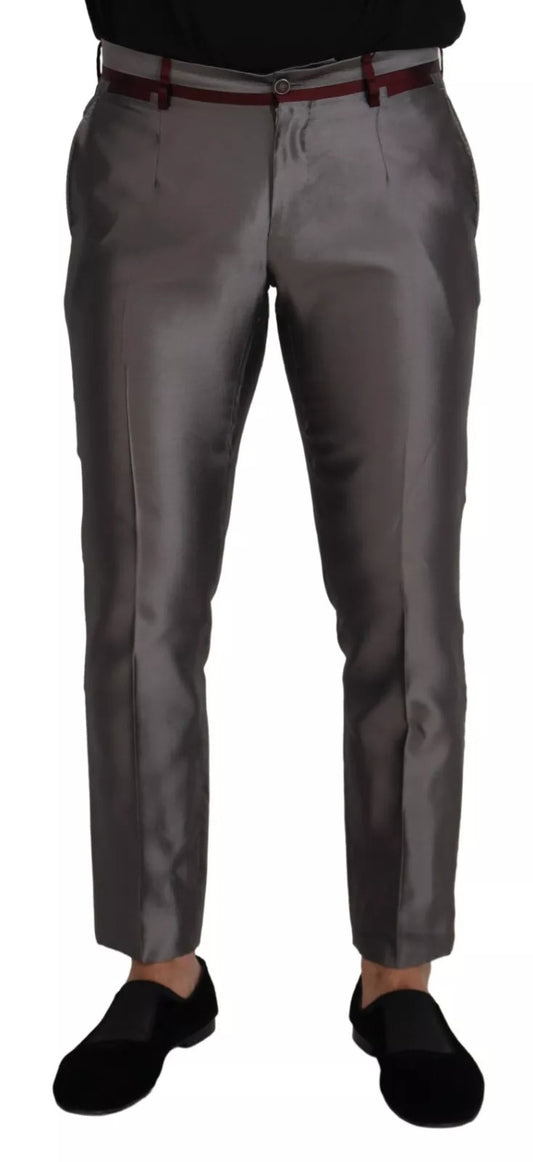 Gray Silk Metallic Men Dress Trouser Pants