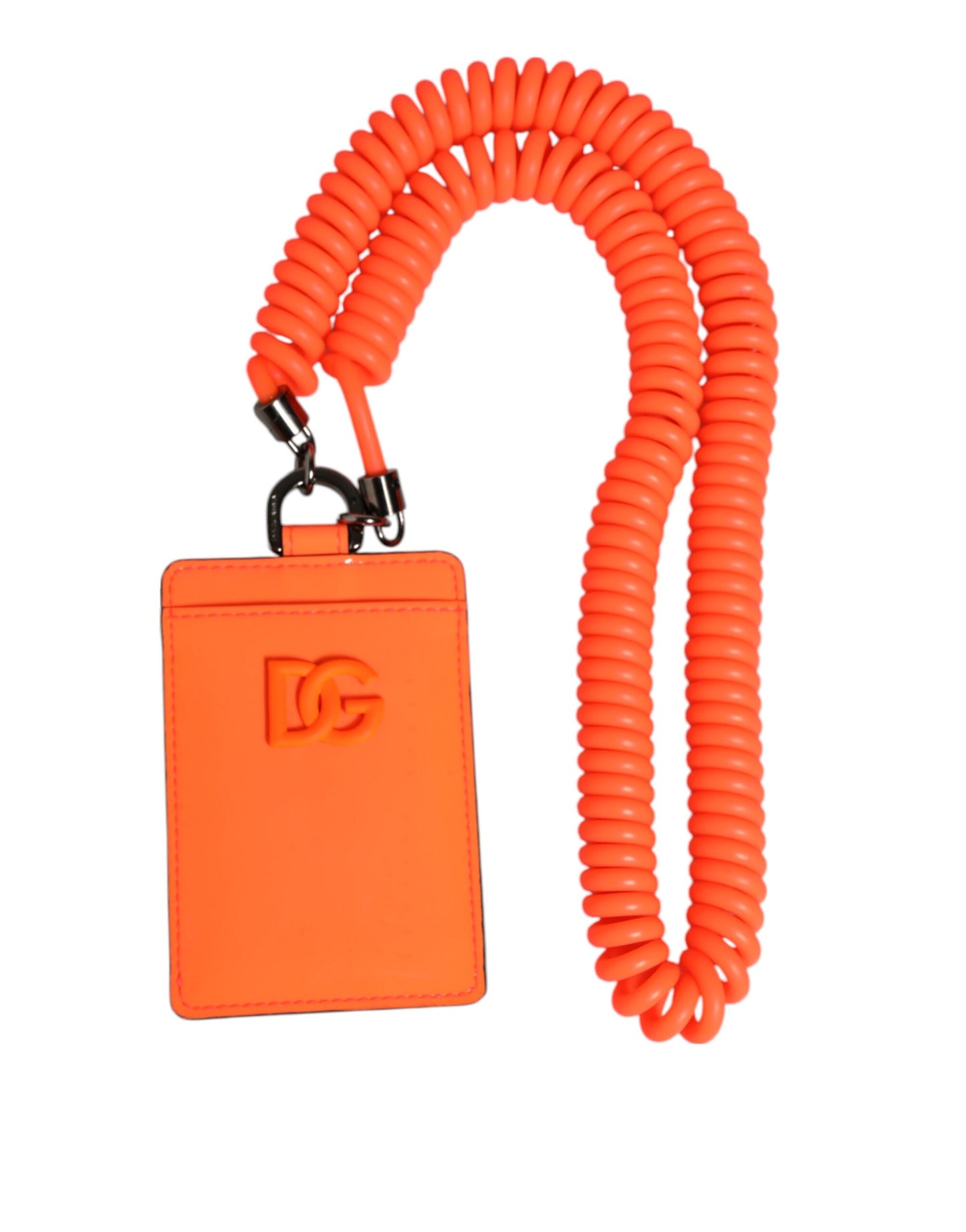 Orange Leather Logo Embossed Lanyard Card Holder Wallet