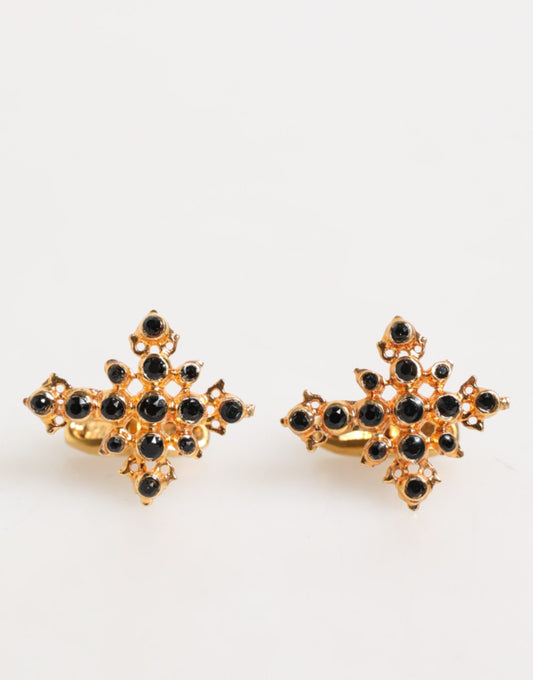 Gold Tone Brass Cross Crystal Men Accessory Cufflink