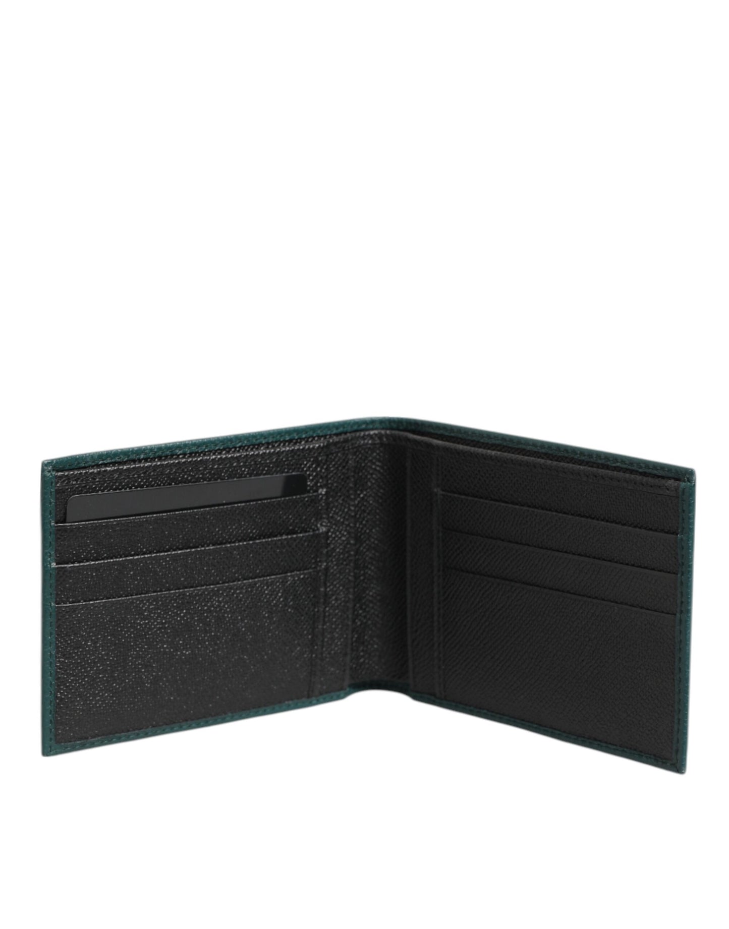 Green Leather DG Logo Engrave Bifold Card Holder Wallet