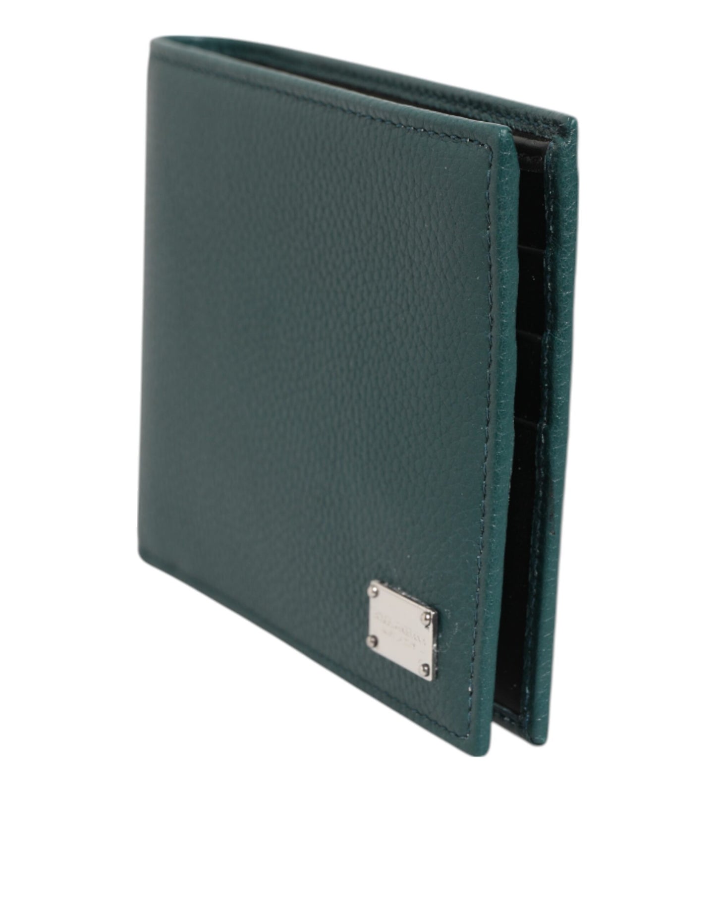 Green Leather DG Logo Engrave Men Bifold Card Holder Wallet