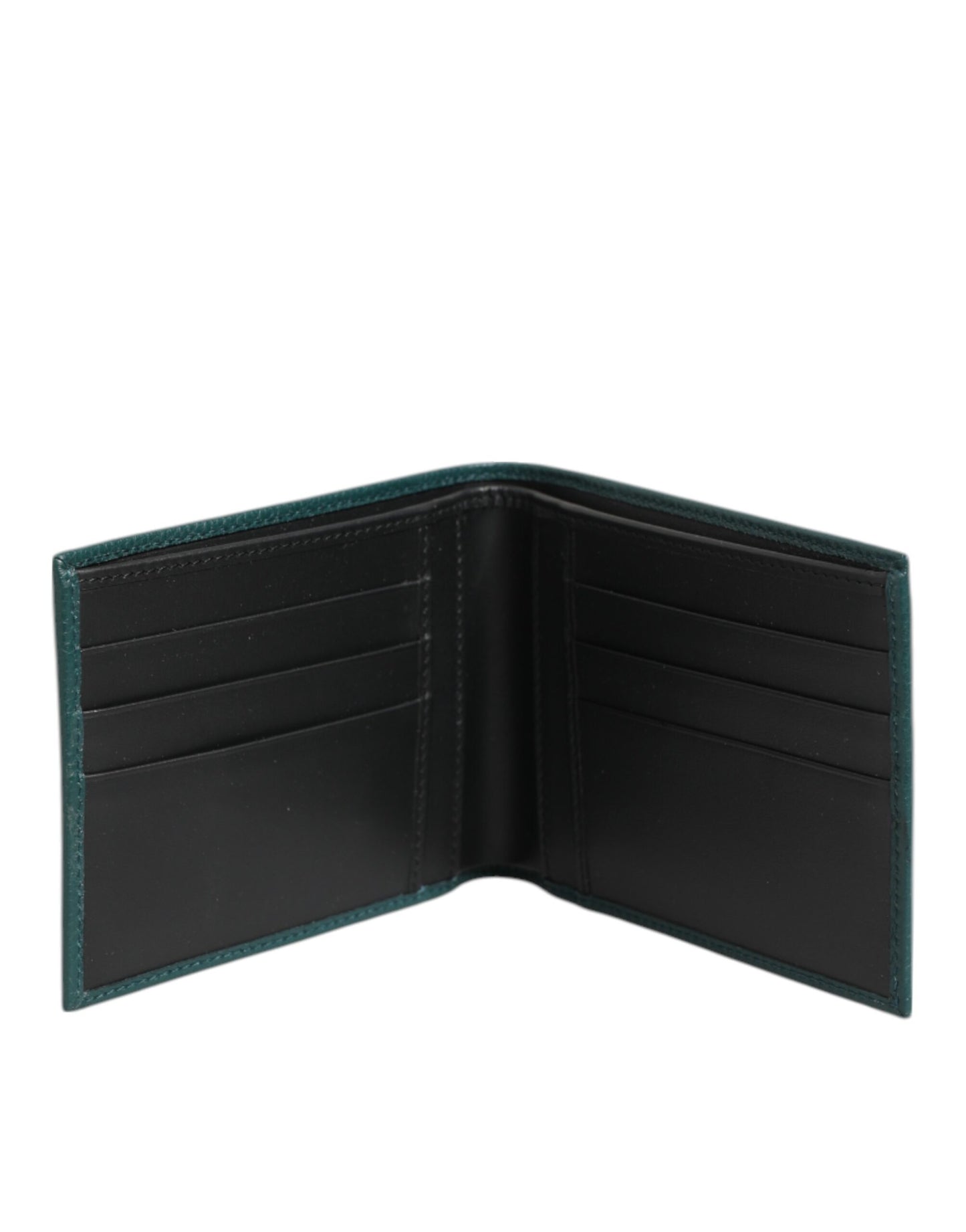 Green Leather DG Logo Engrave Men Bifold Card Holder Wallet