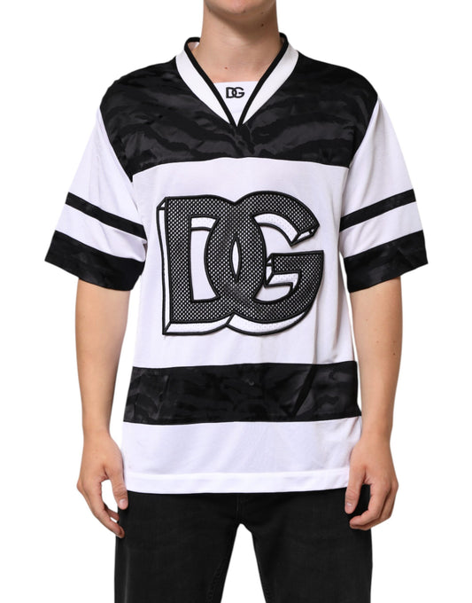 White Black Polyester DG Logo Mesh Jersey T-shirt