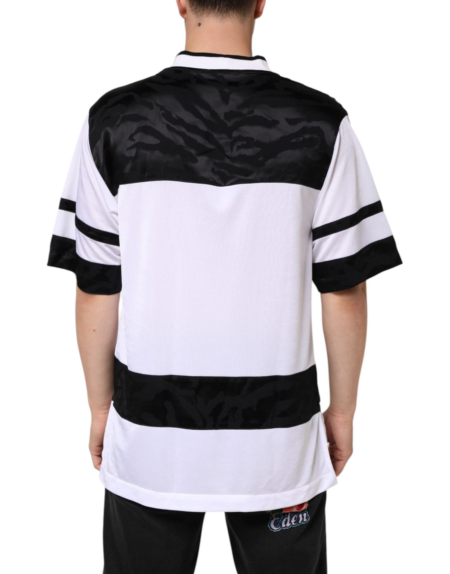 White Black Polyester DG Logo Mesh Jersey T-shirt