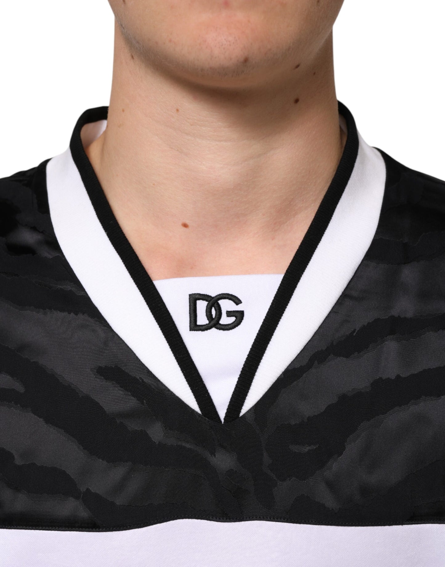 White Black Polyester DG Logo Mesh Jersey T-shirt