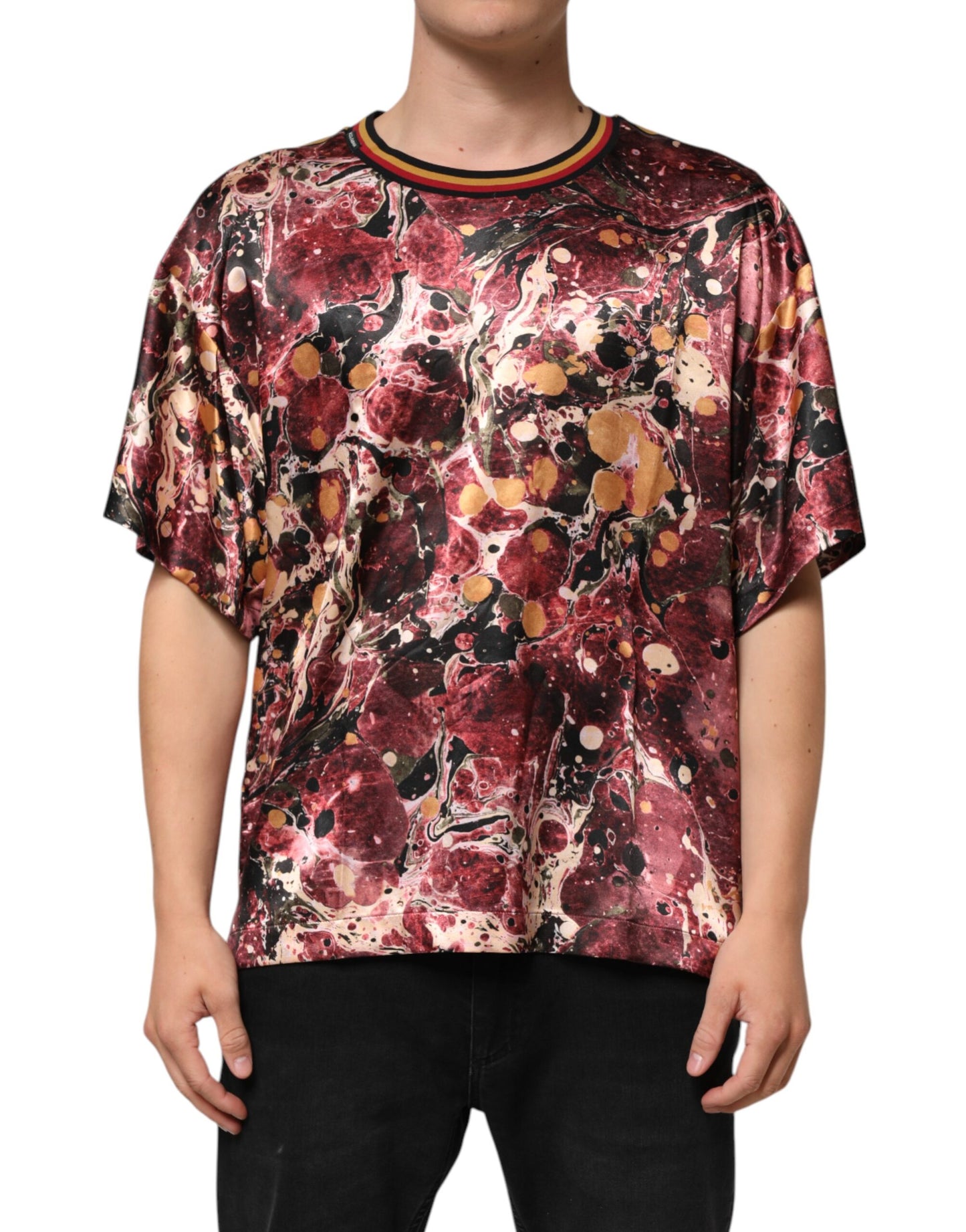 Multicolor Polyester Marble Print Oversize T-shirt
