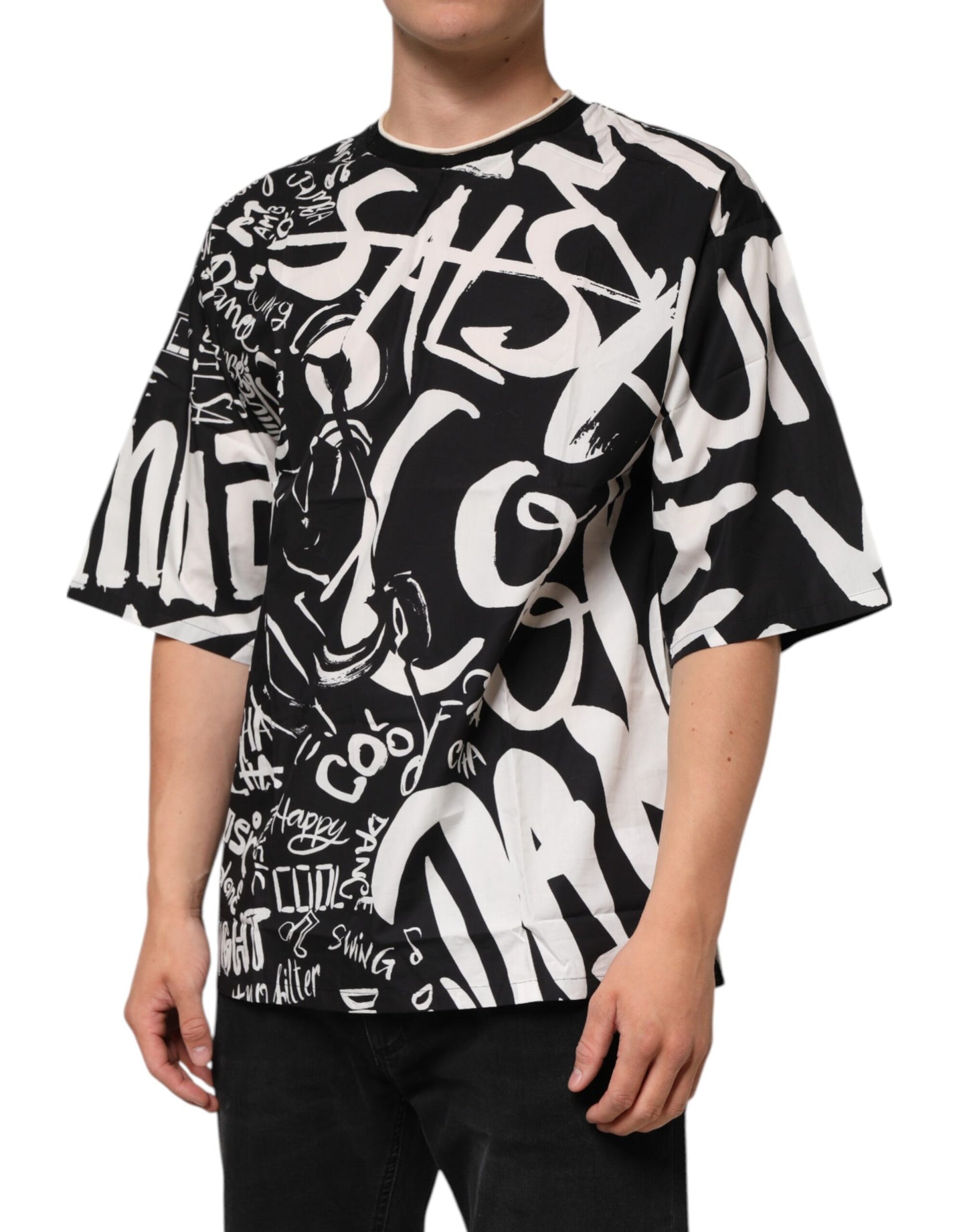 Black White Cotton Oversized Graffiti T-shirt