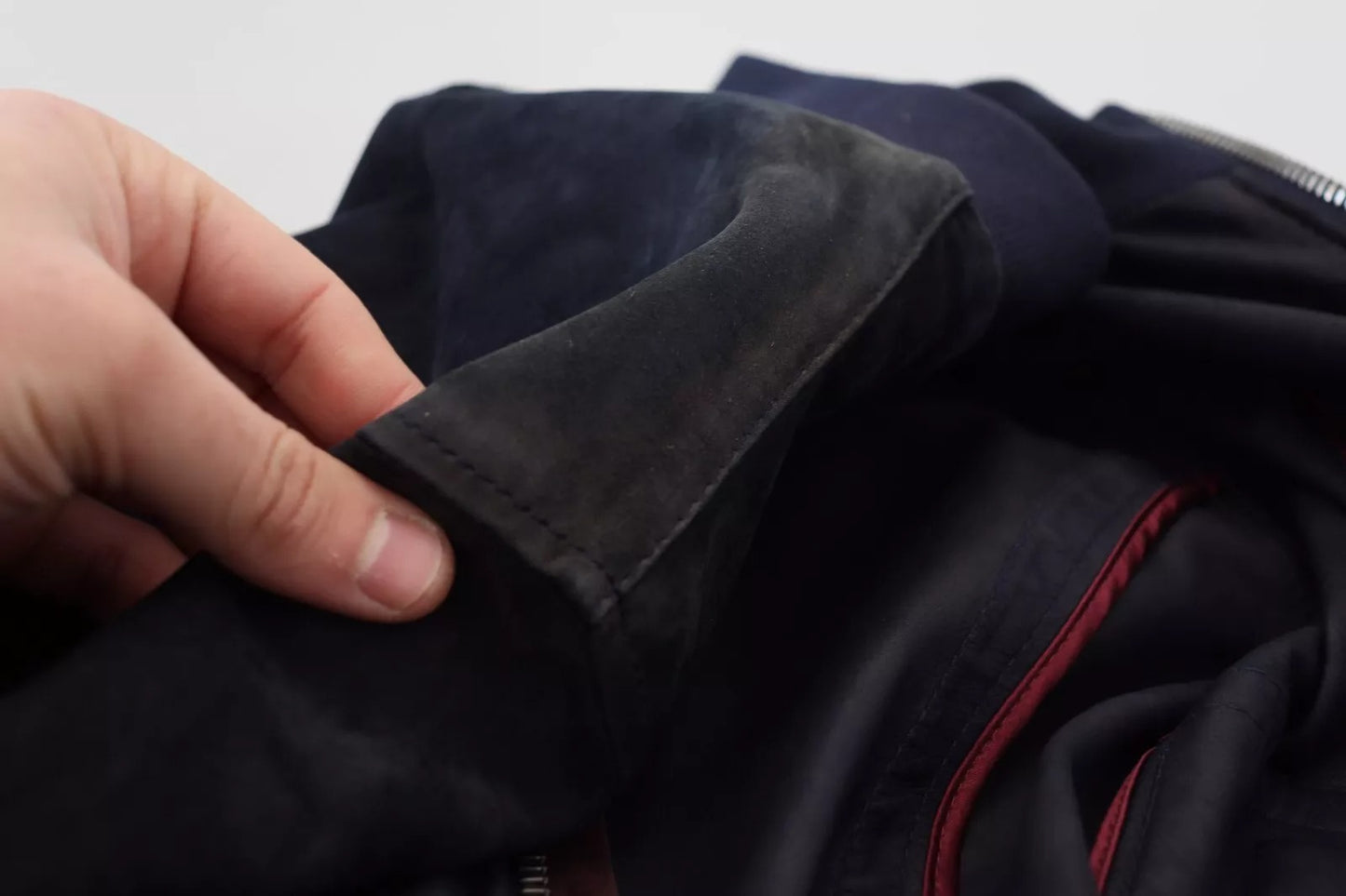 Dark Blue Suede Lambskin Blouson Jacket