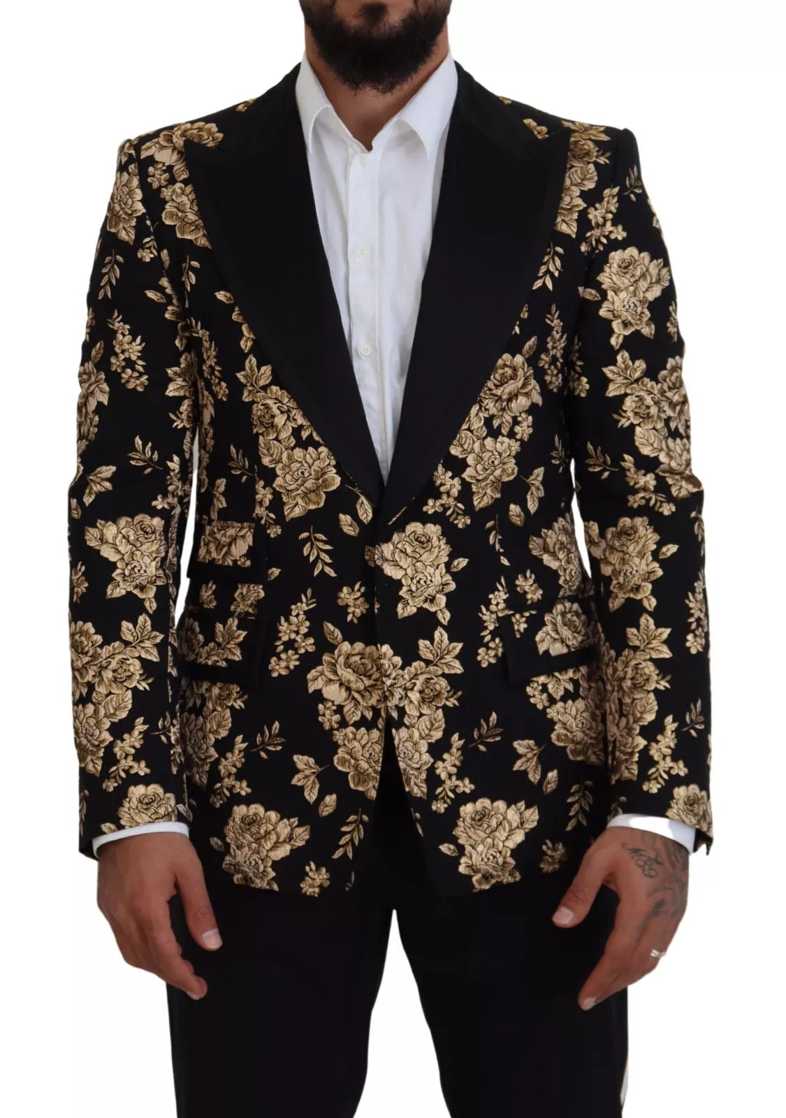 Gold Black Floral Embroidered Jacket Blazer
