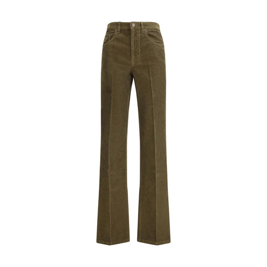 Green Cotton Casual Pants