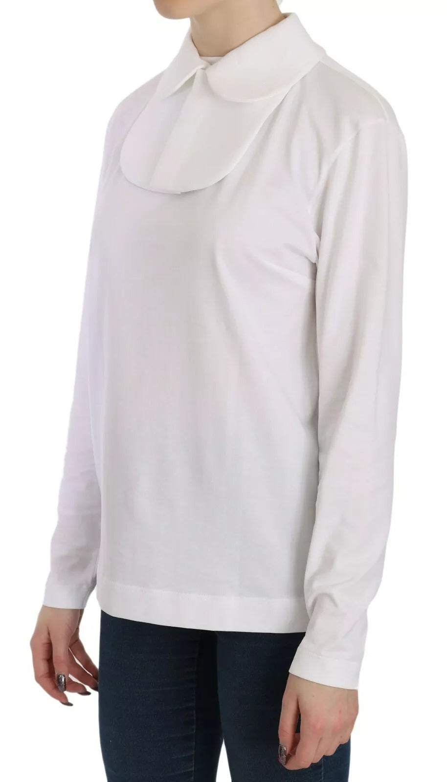 White Cotton Longsleeve Collared Blouse