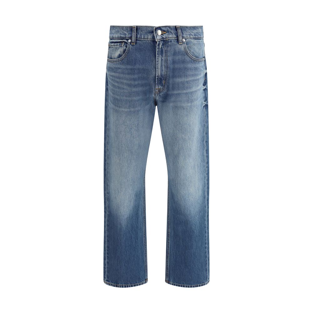 Blue Cotton Straight-Leg Jeans