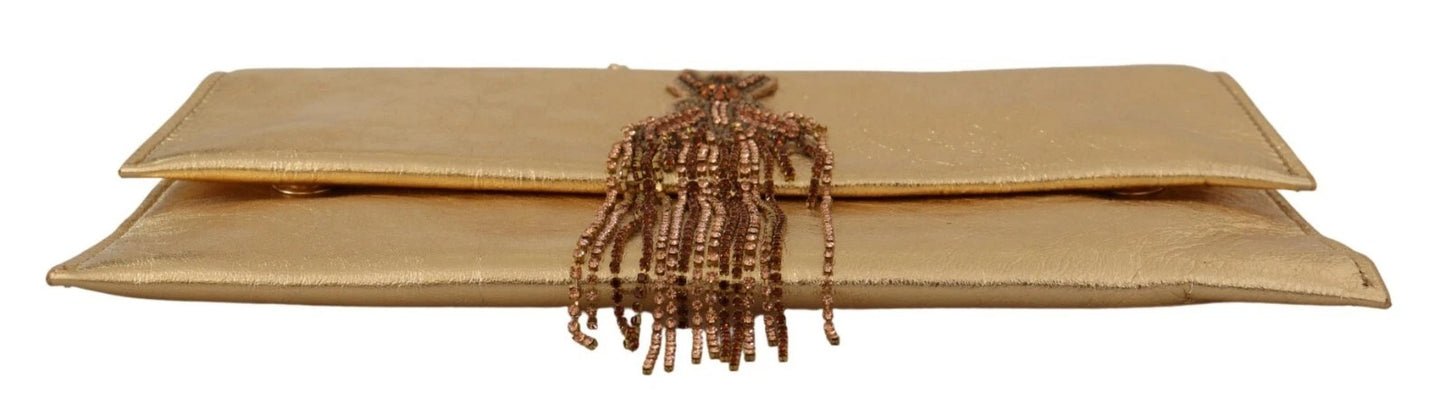 Gold Leather Embellished Shoulder Strap Bag