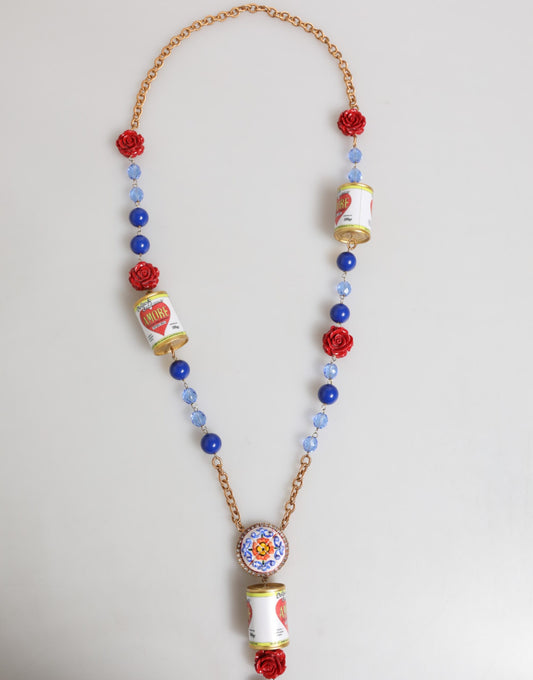 Gold Multicolor Amore Heart Can Beads Rose Pendant Necklace
