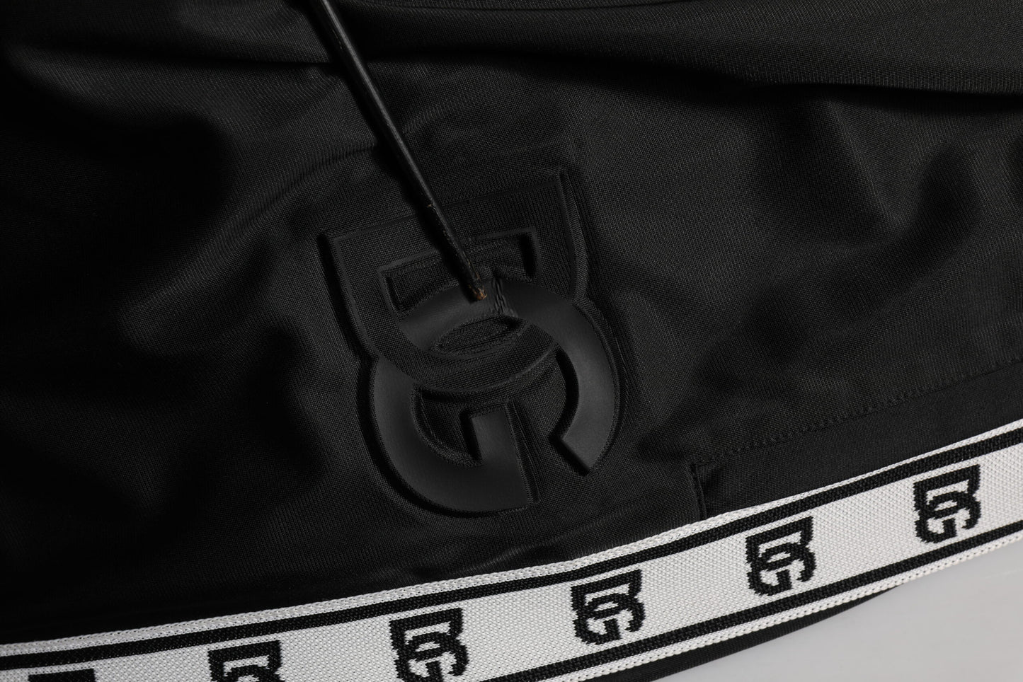 Black Polyester Logo Stripe Track Jogger Pants